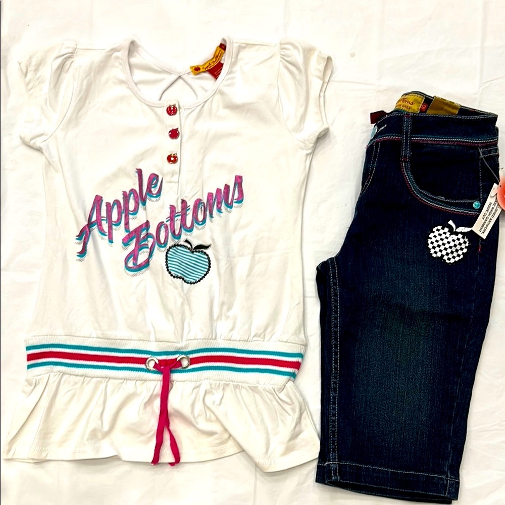 Apple Bottoms Kids Matching Set - White and Dark Blue